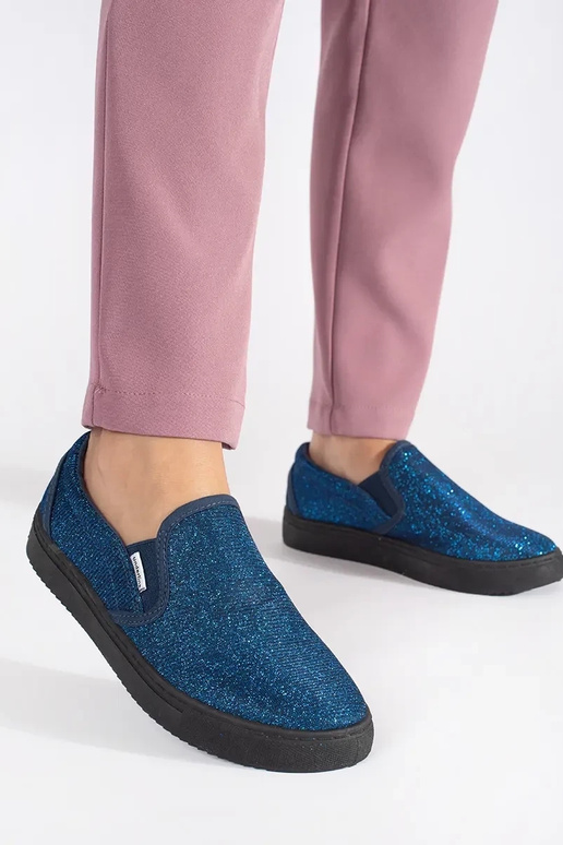 Blaue Glitzer-Slip-On-Schuhe