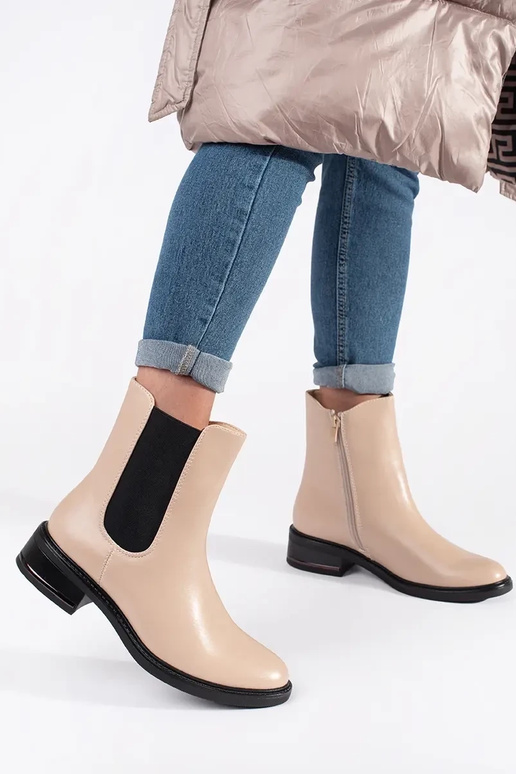 Elfenbeinfarbene Chelsea-Stiefel mit...