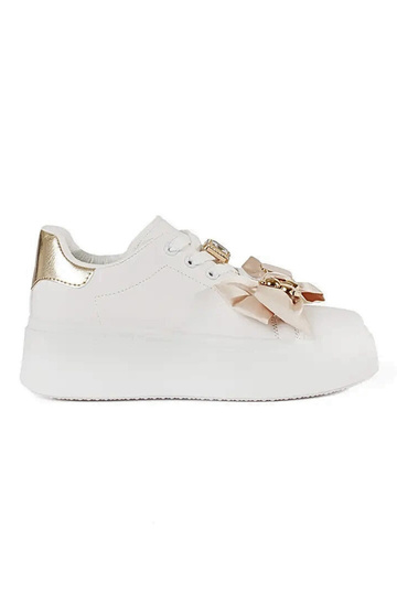 Weiß-goldene Sneakers mit...