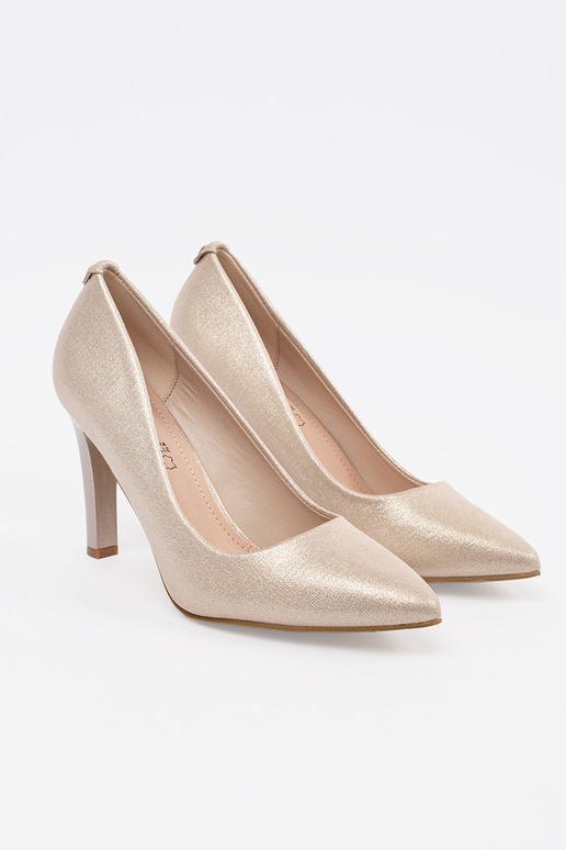 Sandfarbene glänzende Pumps mit Absatz