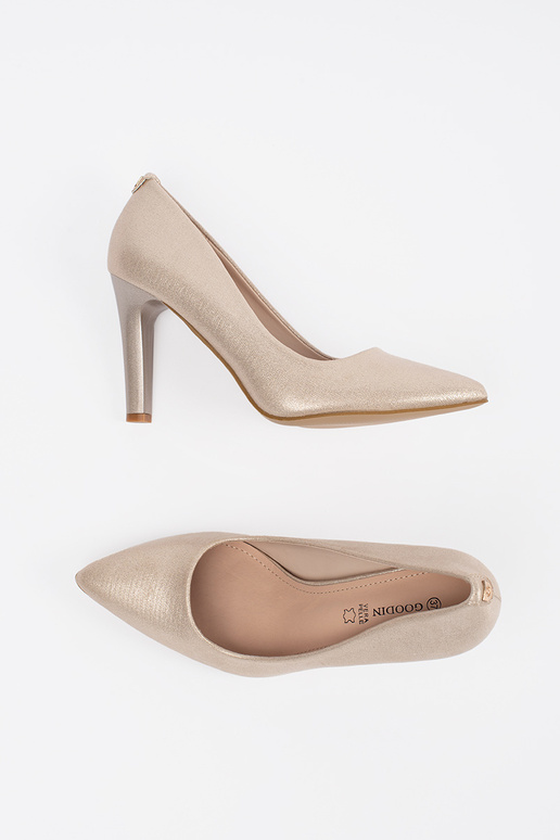 Sandfarbene glänzende Pumps mit Absatz