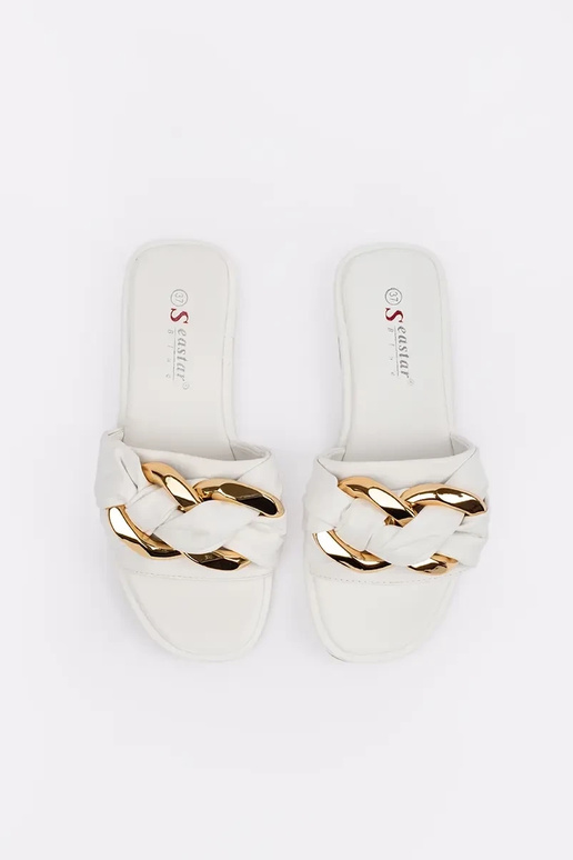 Flache Schlapfen für Damen in Weiß