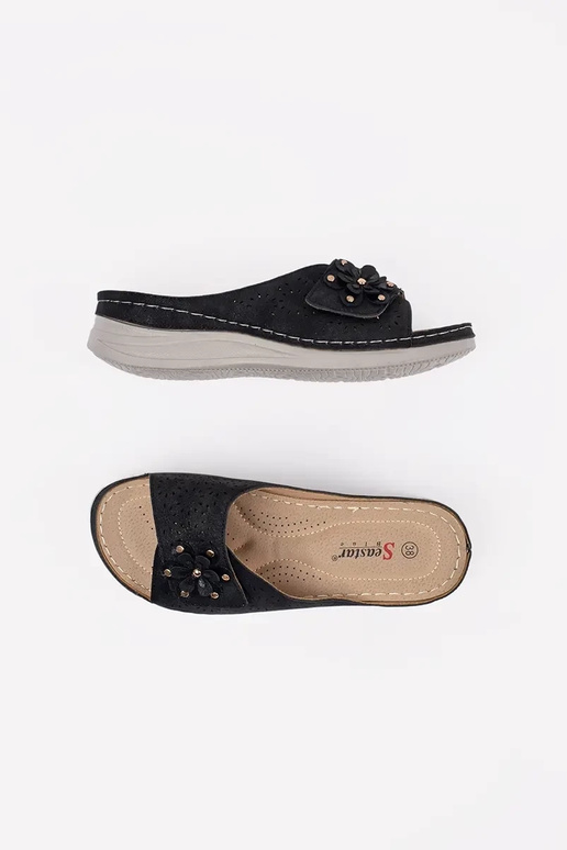 Schwarze Damen Schlapfen auf dicker...