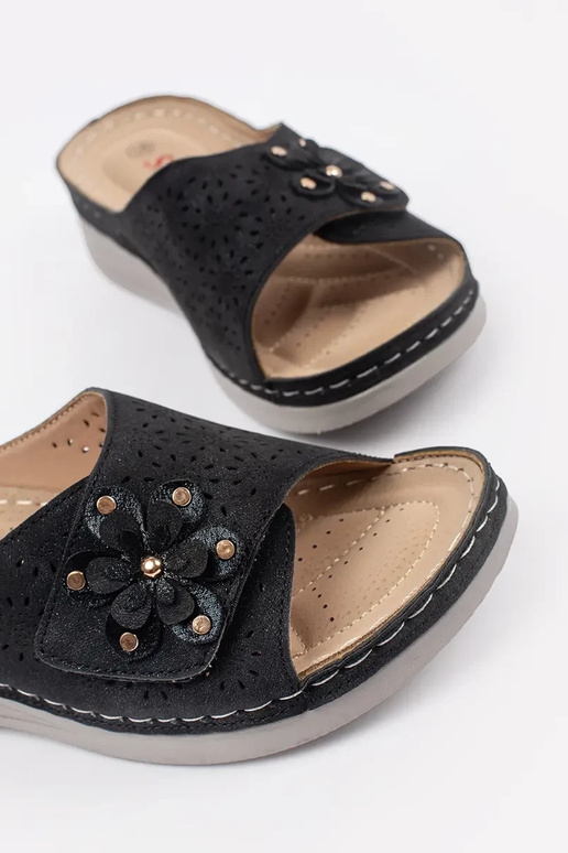 Schwarze Damen Schlapfen auf dicker...