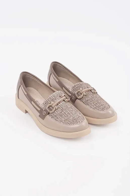 sandfarbene Mokassins mit Leder-Einlage sandfarbene Mokassins mit Leder-Einlage