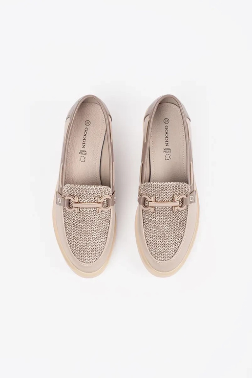 sandfarbene Mokassins mit Leder-Einlage sandfarbene Mokassins mit Leder-Einlage