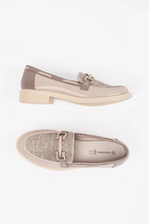 sandfarbene Mokassins mit Leder-Einlage sandfarbene Mokassins mit Leder-Einlage