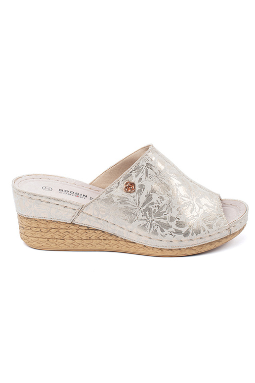 elfenbeinfarbene Wedgeslipper für Frauen