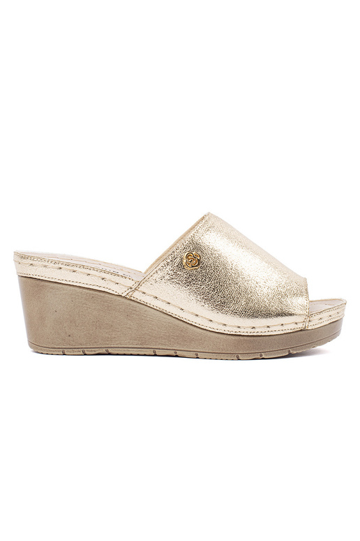 Damen Pantoletten auf Keilabsatz in Gold Damen Pantoletten auf Keilabsatz in Gold