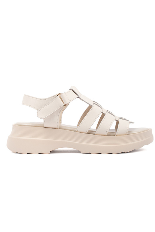 Leder-Sandalen mit Plateau in Sandfarbe