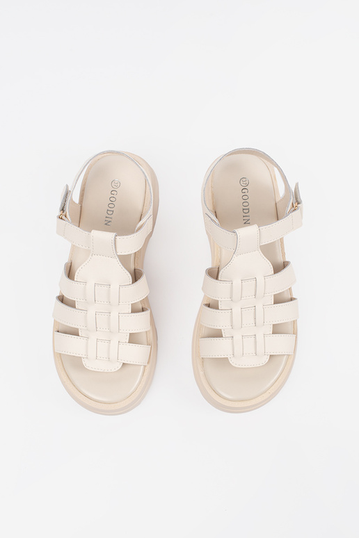 Leder-Sandalen mit Plateau in Sandfarbe