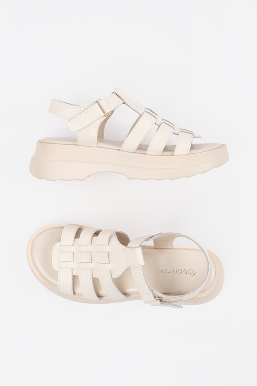 Leder-Sandalen mit Plateau in Sandfarbe