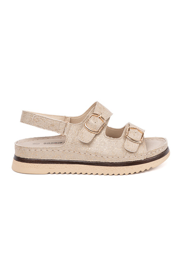 Sandfarbene Sandalen mit...