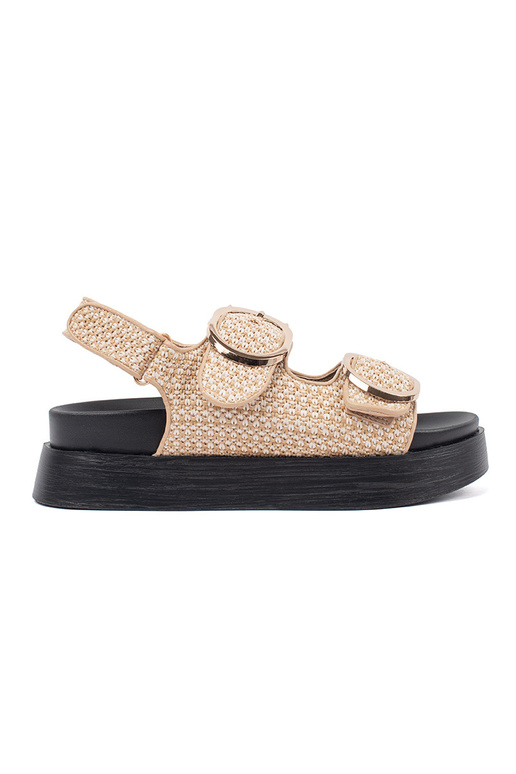 Beige Plateau-Sandalen mit kariertem...