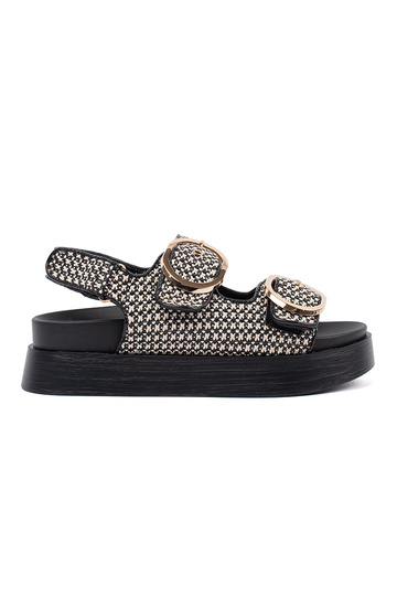 Schwarz-weiße Plateau-Sandalen