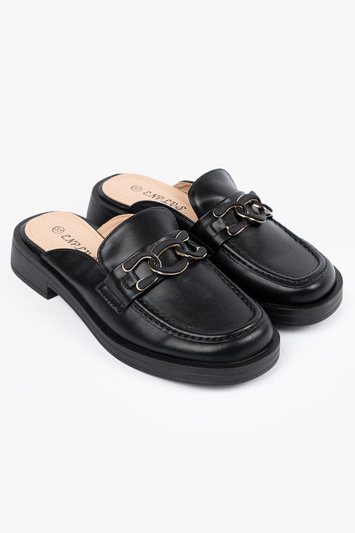 Schwarze Pantoletten aus Kunstleder...