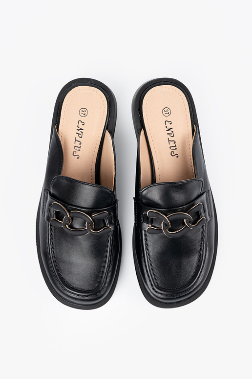 Schwarze Pantoletten aus Kunstleder...