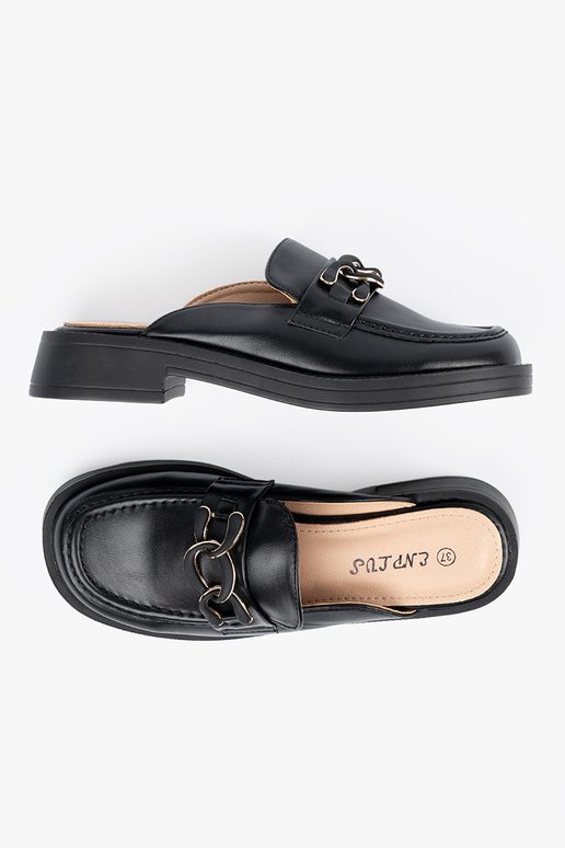 Schwarze Pantoletten aus Kunstleder...