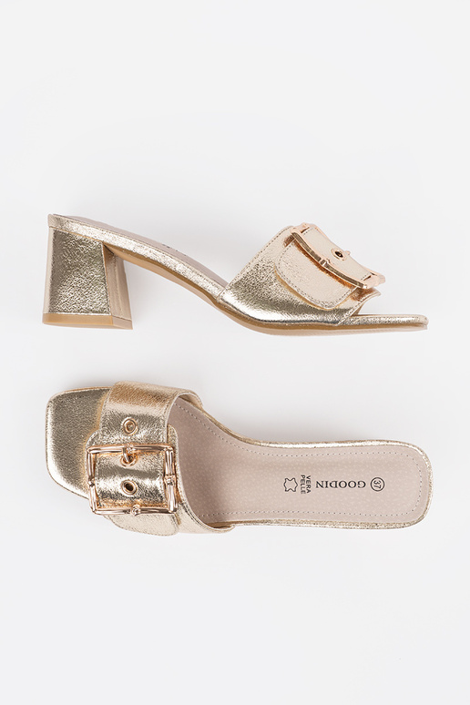 Damen Goldfarbene Absatzpantoffeln...