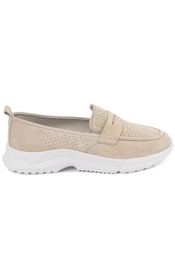 Beige Leder-Mokassins mit...