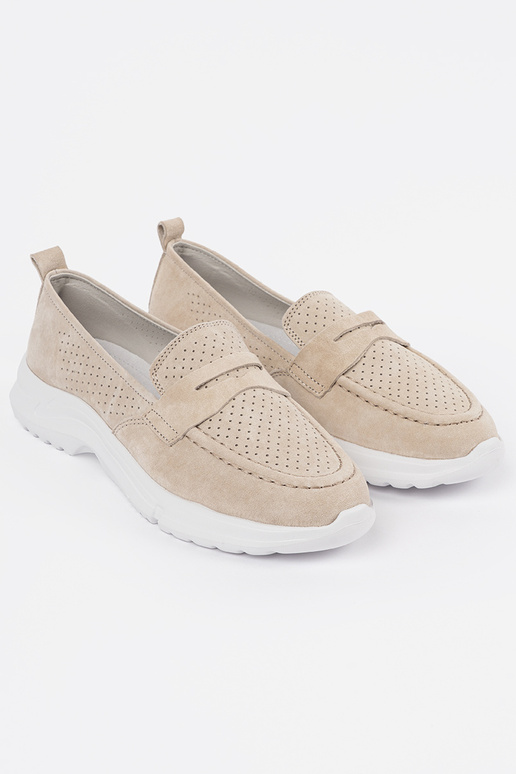 Beige Leder-Mokassins mit Plattform Beige Leder-Mokassins mit Plattform