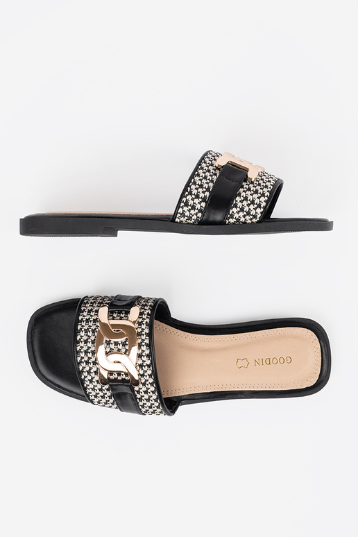 Damen Schwarz-Weiß Pantoffeln mit... Damen Schwarz-Weiß Pantoffeln mit...