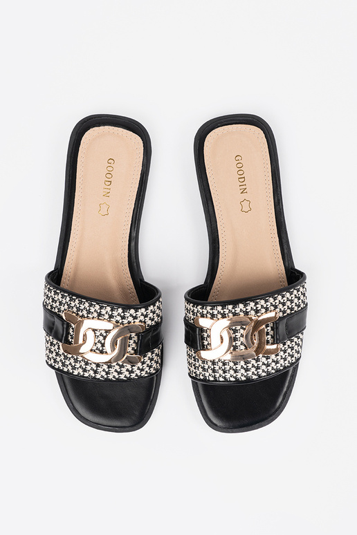 Damen Schwarz-Weiß Pantoffeln mit... Damen Schwarz-Weiß Pantoffeln mit...