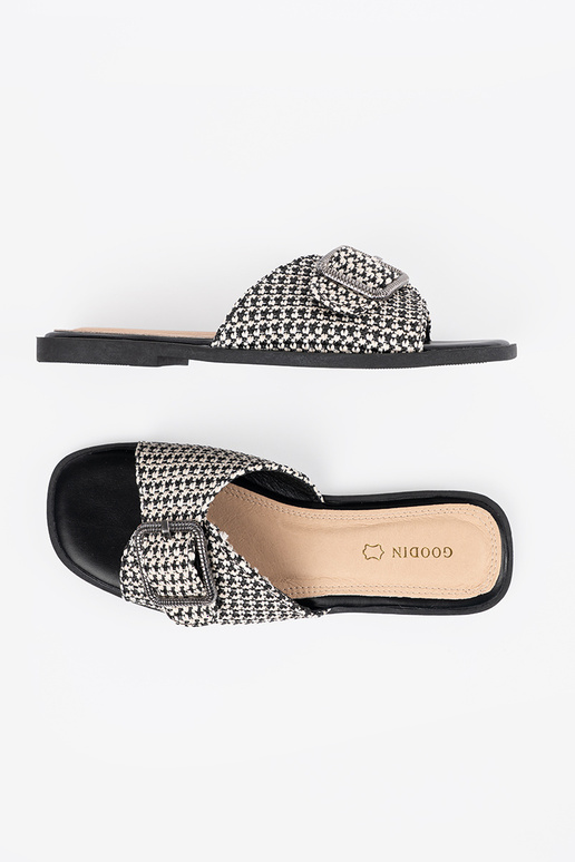 Schwarz-weiße kariert Pantoletten mit... Schwarz-weiße kariert Pantoletten mit...