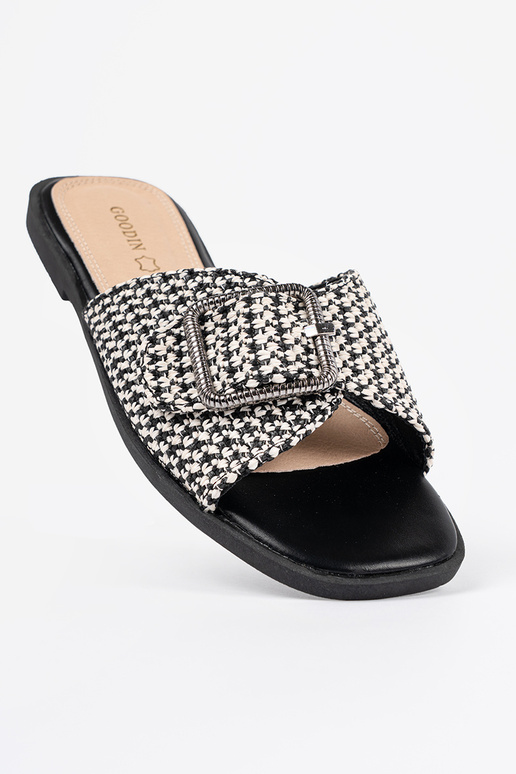 Schwarz-weiße kariert Pantoletten mit... Schwarz-weiße kariert Pantoletten mit...