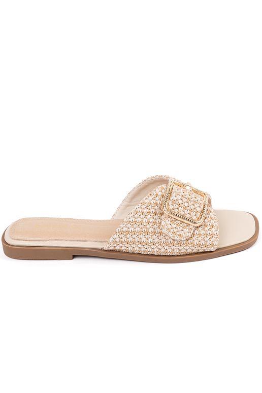 Sandfarbene Pantoletten mit Schnallen Sandfarbene Pantoletten mit Schnallen