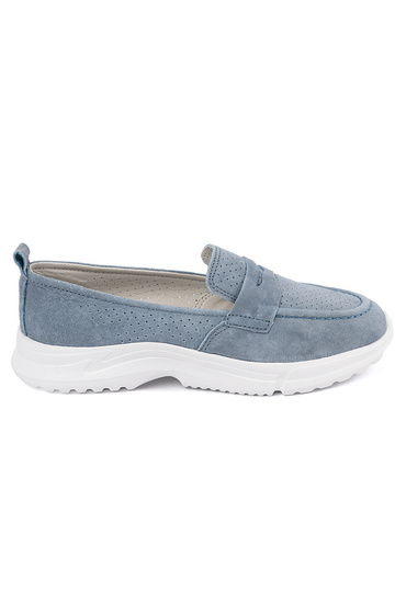 Lederne blaue Mokassins mit...