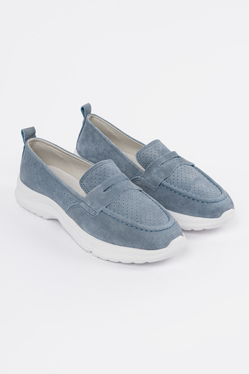 Lederne blaue Mokassins mit... 2