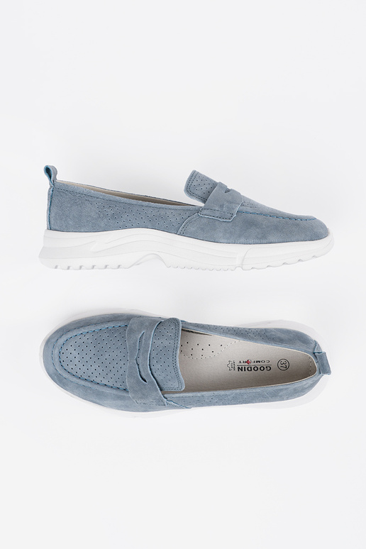 Lederne blaue Mokassins mit Plateau Lederne blaue Mokassins mit Plateau