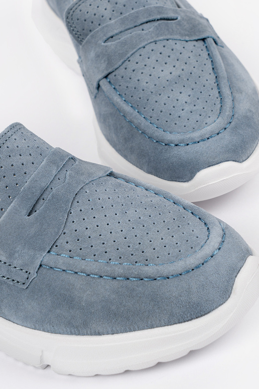 Lederne blaue Mokassins mit Plateau Lederne blaue Mokassins mit Plateau