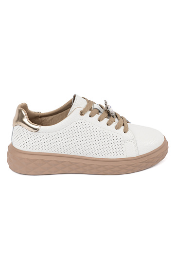 Weiße-beige Leder-Sport...