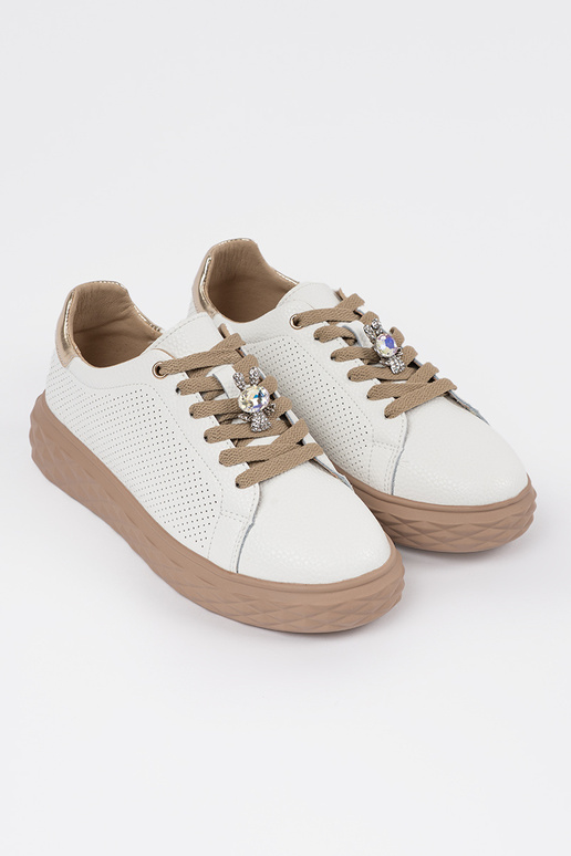 Weiße-beige Leder-Sport Schuhe für... Weiße-beige Leder-Sport Schuhe für...