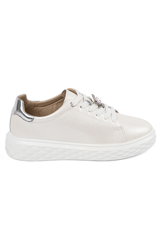 Weiße-silberne Leder-Sport-Schuhe von... Weiße-silberne Leder-Sport-Schuhe von...