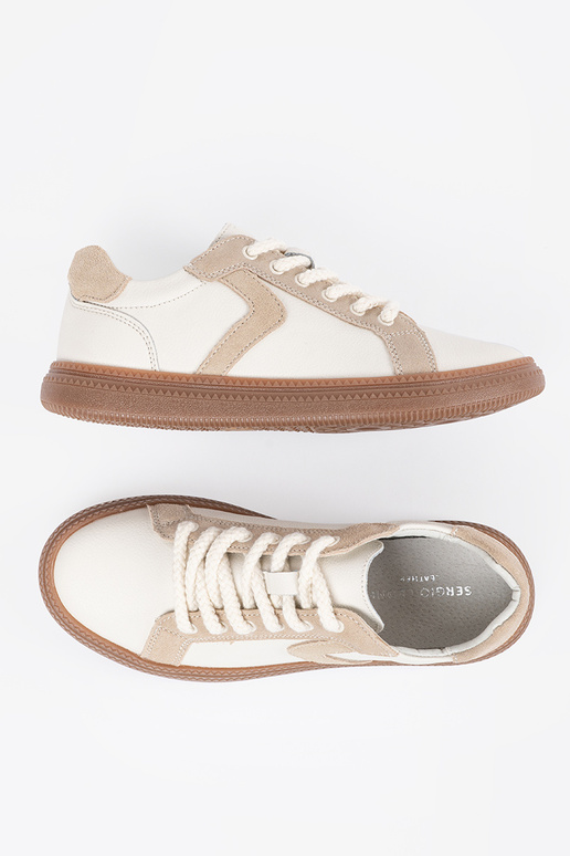 Weiße-beige Leder-Sport-Schuhe von... Weiße-beige Leder-Sport-Schuhe von...