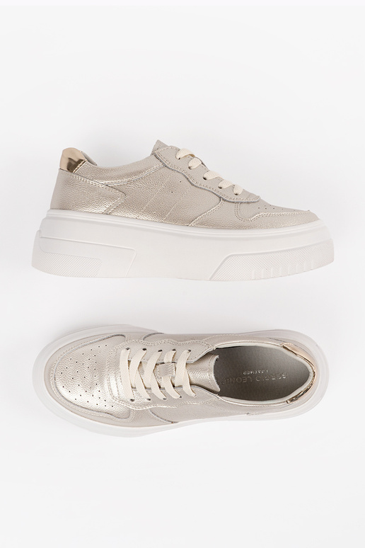 Goldfarbene Leder-Damen-Sneaker mit... Goldfarbene Leder-Damen-Sneaker mit...