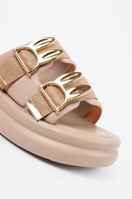 Sandfarbene Schlappen mit goldenen...