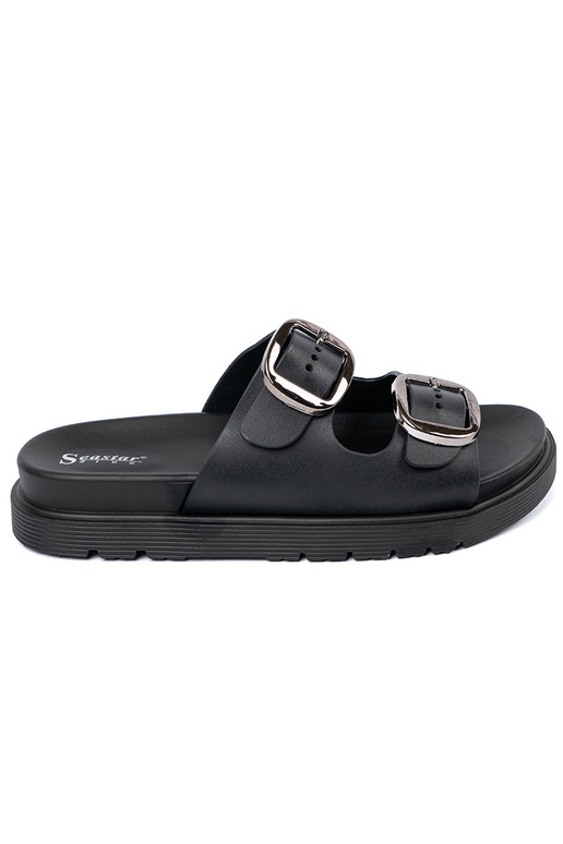 Schwarze Pantoletten mit silbernen...