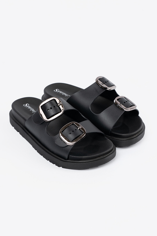 Schwarze Pantoletten mit silbernen...