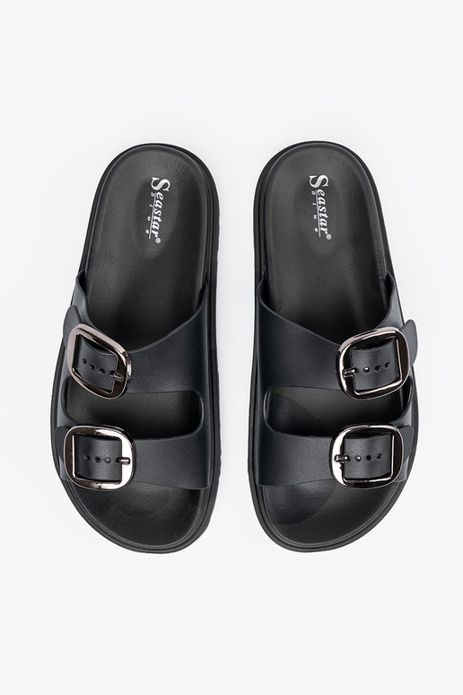 Schwarze Pantoletten mit silbernen...