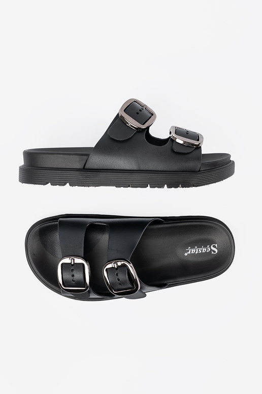 Schwarze Pantoletten mit silbernen...