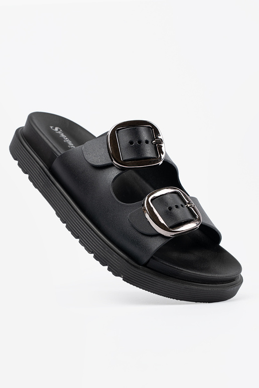 Schwarze Pantoletten mit silbernen...