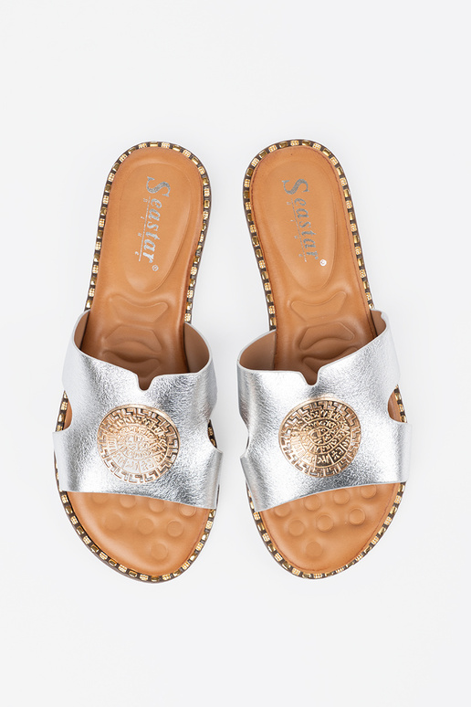 Hausschuhe Silber mit Goldbesatz Hausschuhe Silber mit Goldbesatz