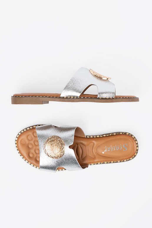 Hausschuhe Silber mit Goldbesatz Hausschuhe Silber mit Goldbesatz