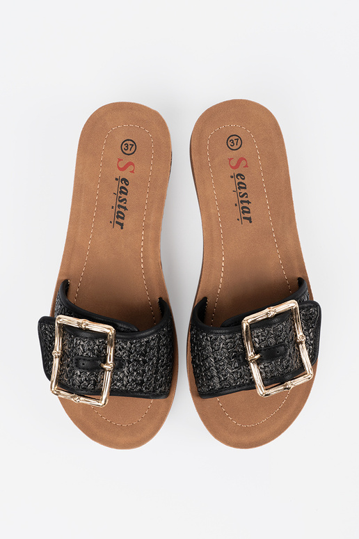 Schwarze Pantoletten mit goldener...