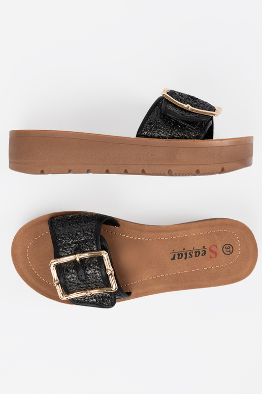 Schwarze Pantoletten mit goldener...