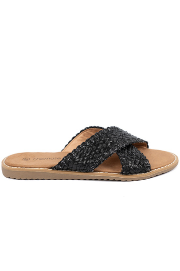 Schwarze Damen Slipper mit...